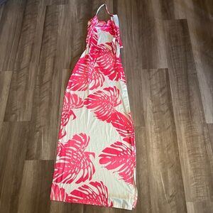 Source Unknown Pink and Cream Backless Halter Maxi Dress